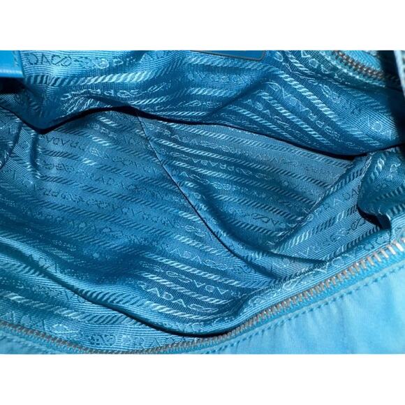 Prada Teal Tessuto Nylon with Leather Handles and Trim Tote, GUC vintage - Picture 8 of 13
